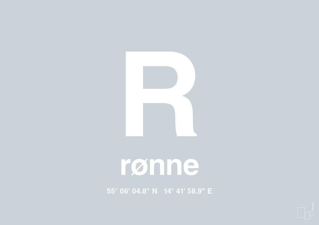 plakat: byplakat rønne med koordinater - light drizzle-Byer-A1two3