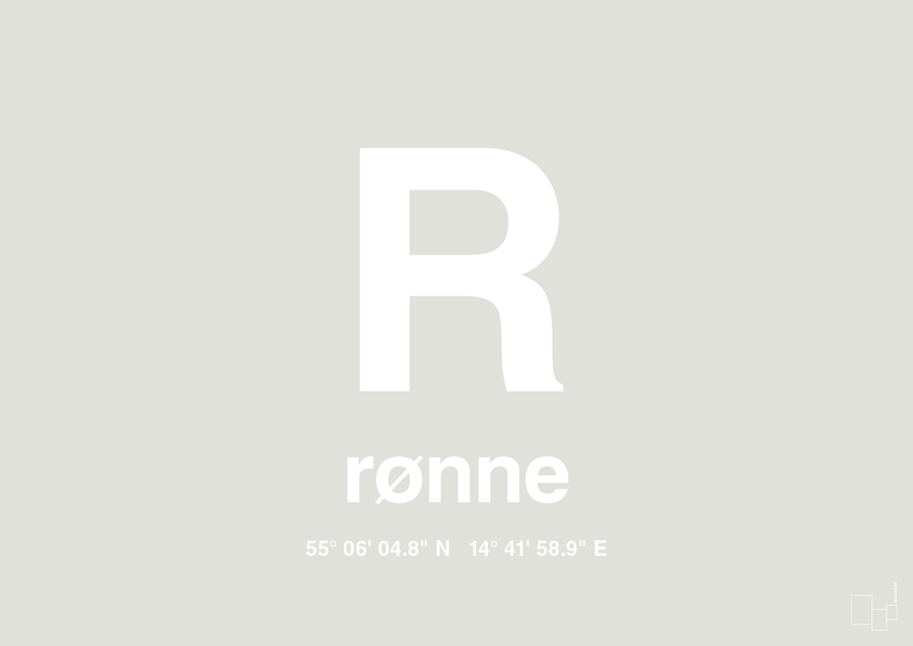 plakat: byplakat rønne med koordinater - painters white-Byer-A1two3