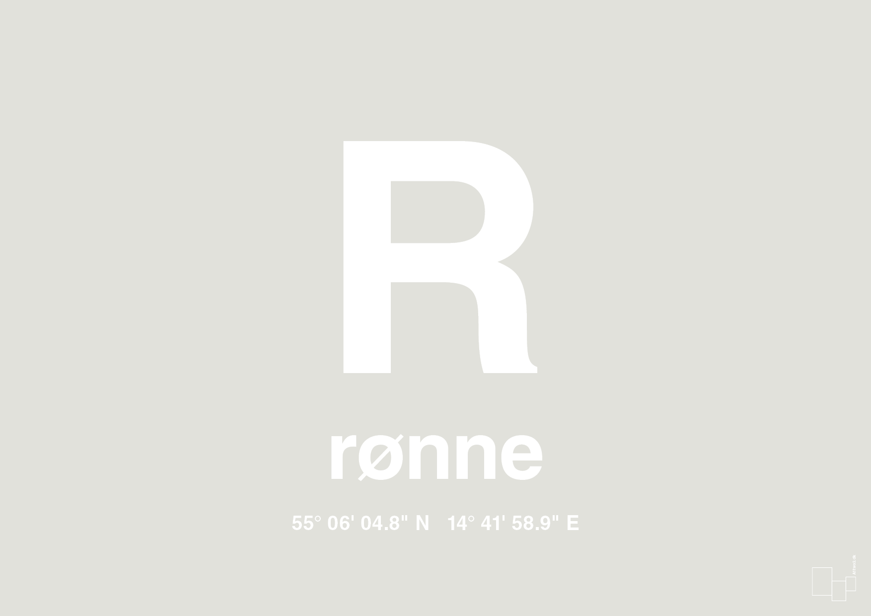 plakat: byplakat rønne med koordinater - painters white-Byer-A1two3