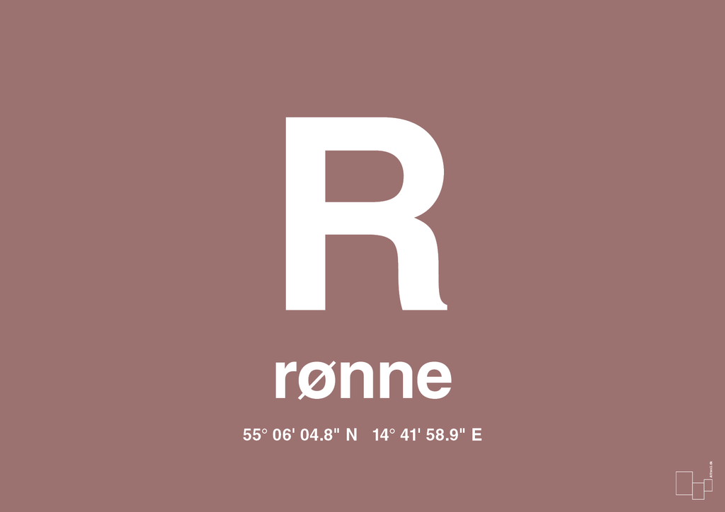 plakat: byplakat rønne med koordinater - plum-Byer-A1two3