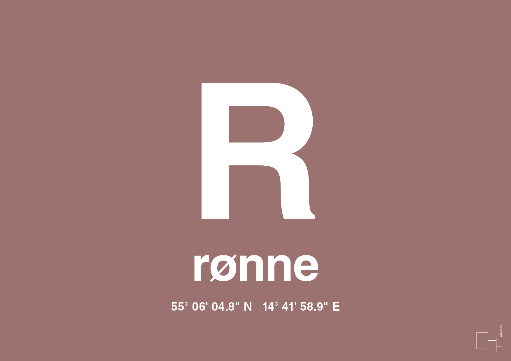 plakat: byplakat rønne med koordinater - plum-Byer-A1two3