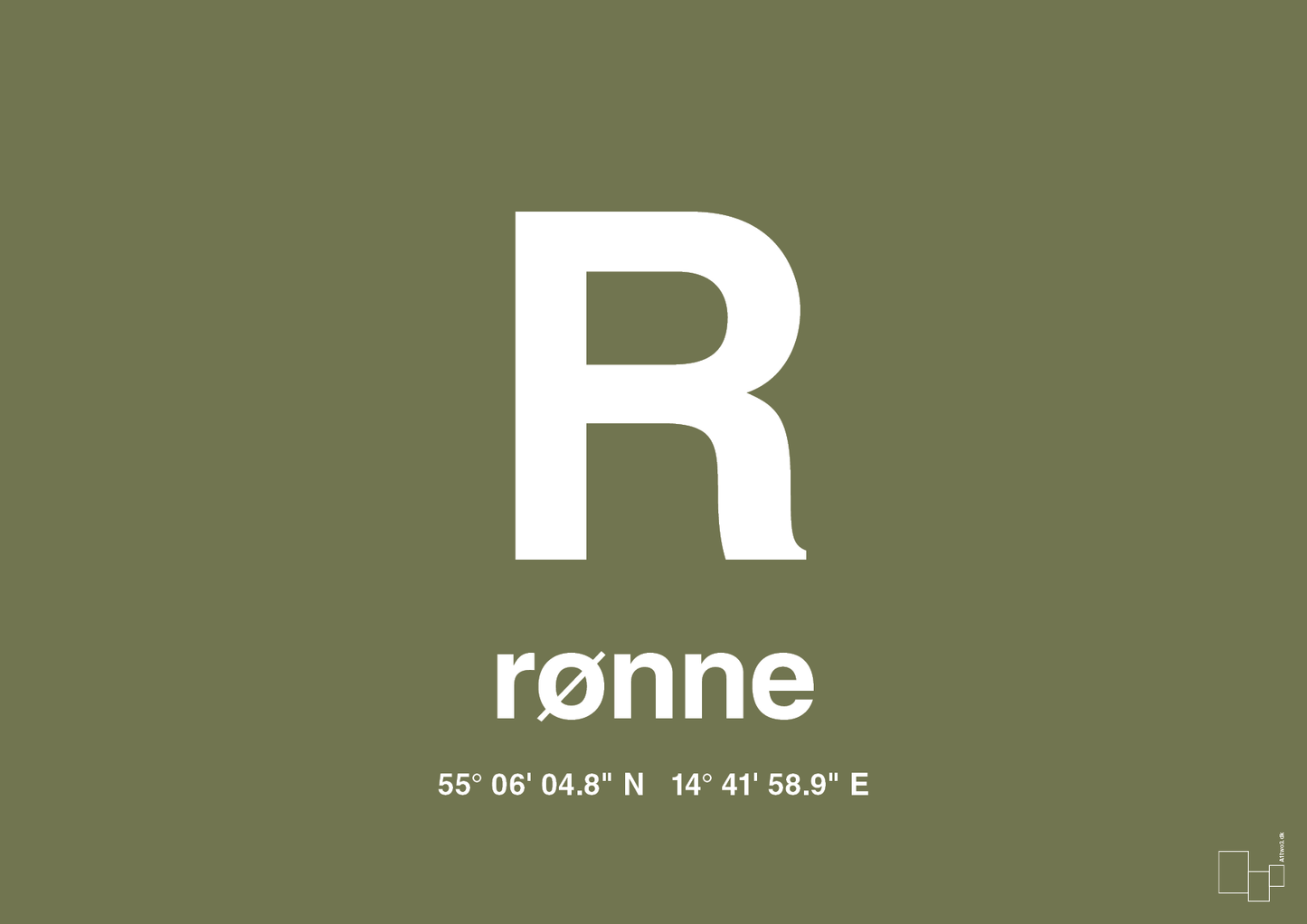 plakat: byplakat rønne med koordinater - secret meadow-Byer-A1two3