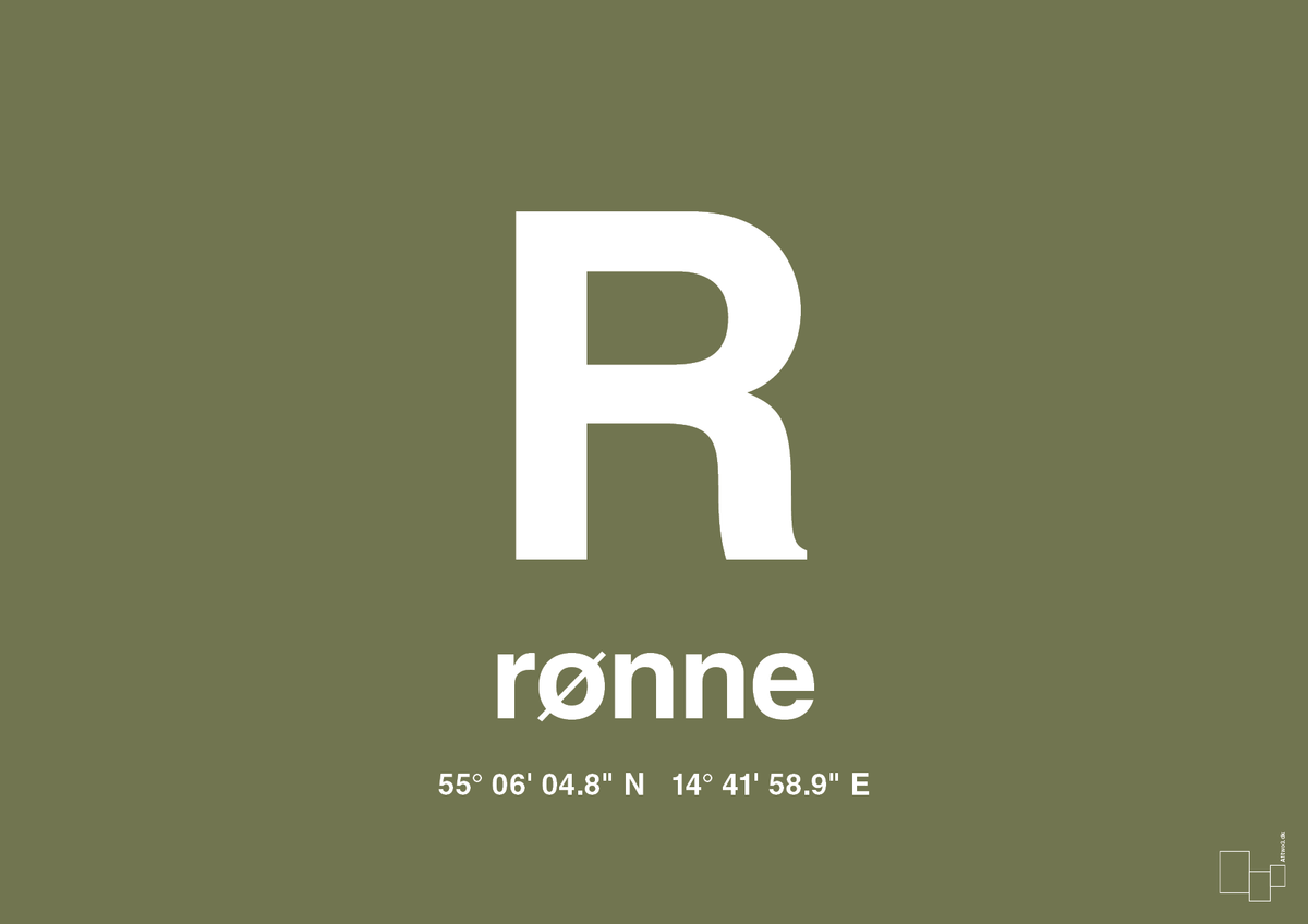 plakat: byplakat rønne med koordinater - secret meadow-Byer-A1two3