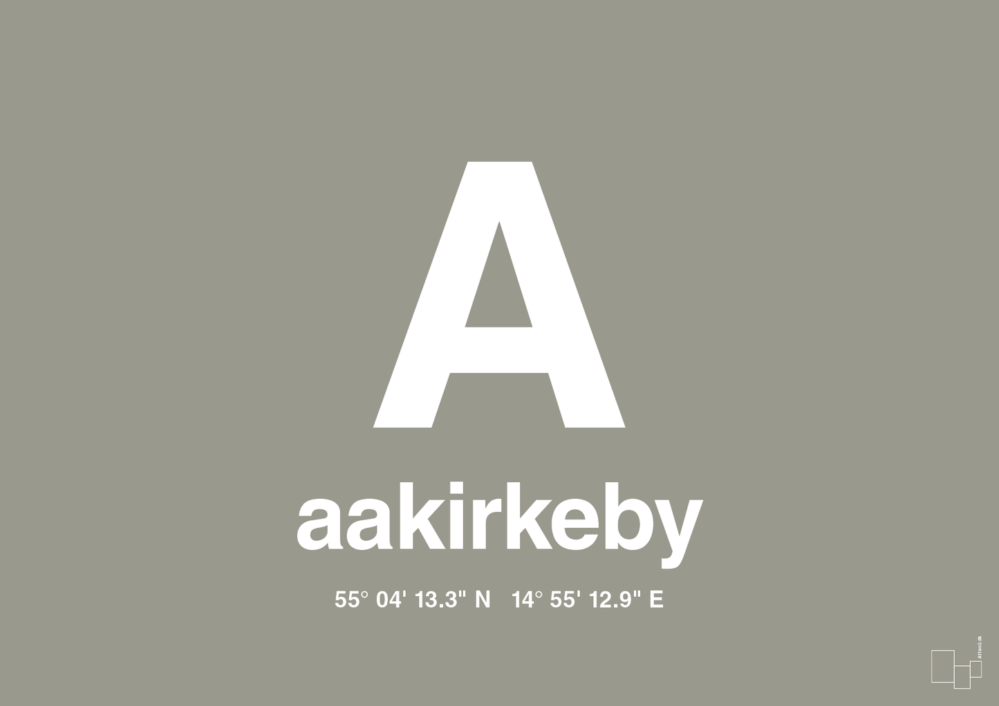 plakat: byplakat aakirkeby med koordinater - battleship gray-Byer-A1two3