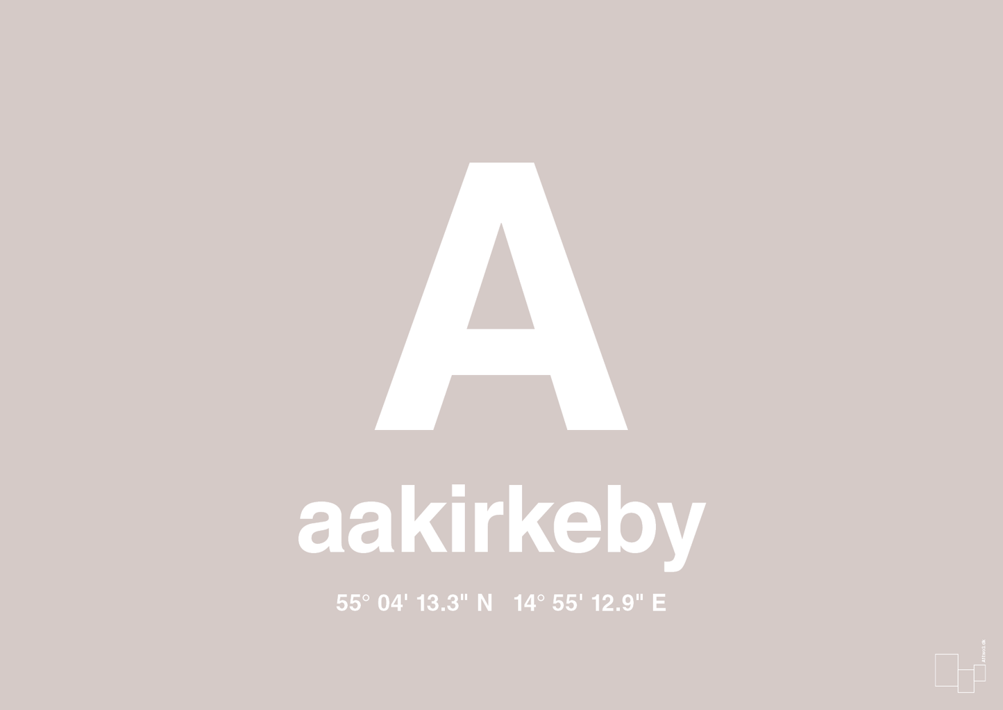 plakat: byplakat aakirkeby med koordinater - broken beige-Byer-A1two3