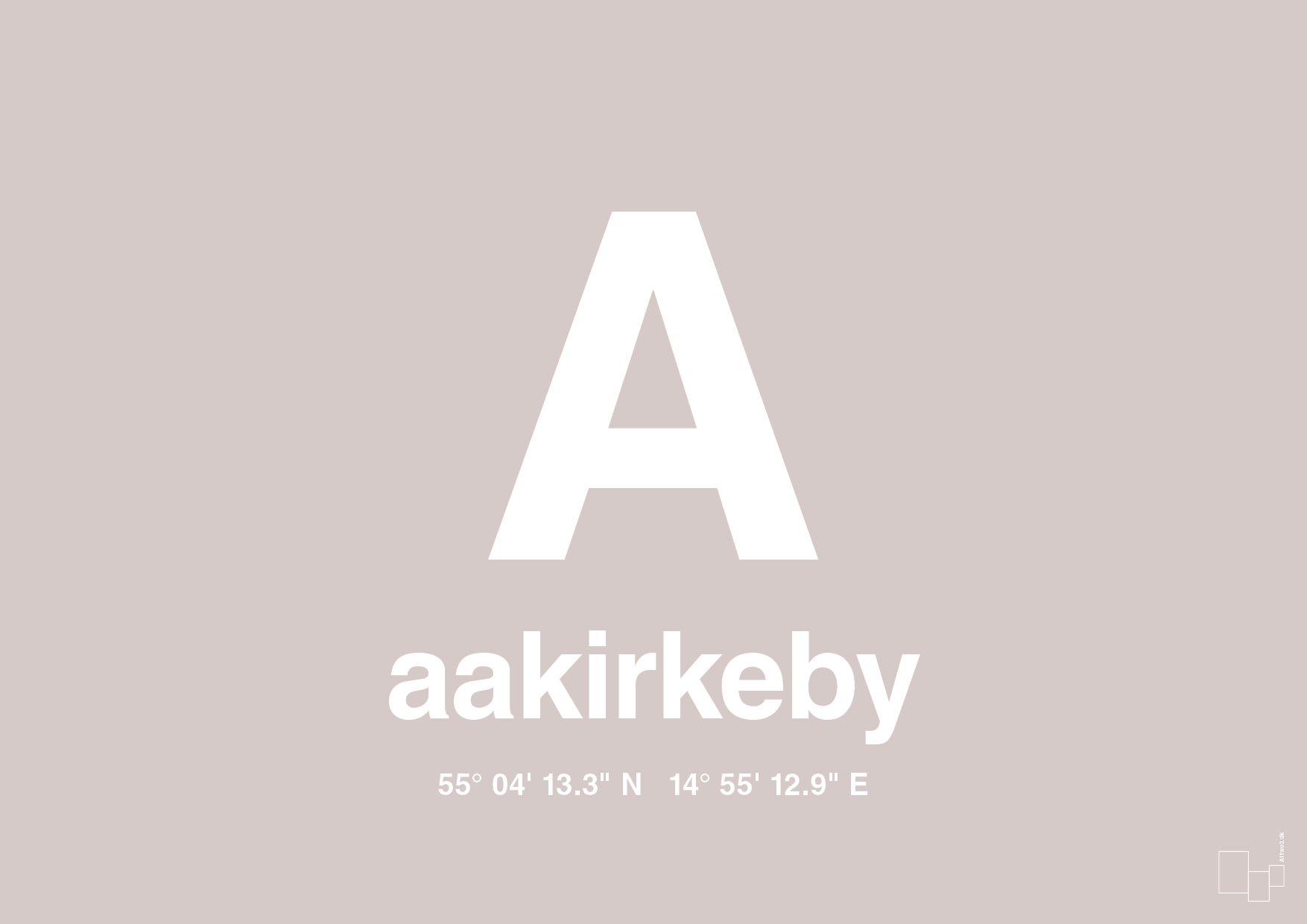 plakat: byplakat aakirkeby med koordinater - broken beige-Byer-A1two3
