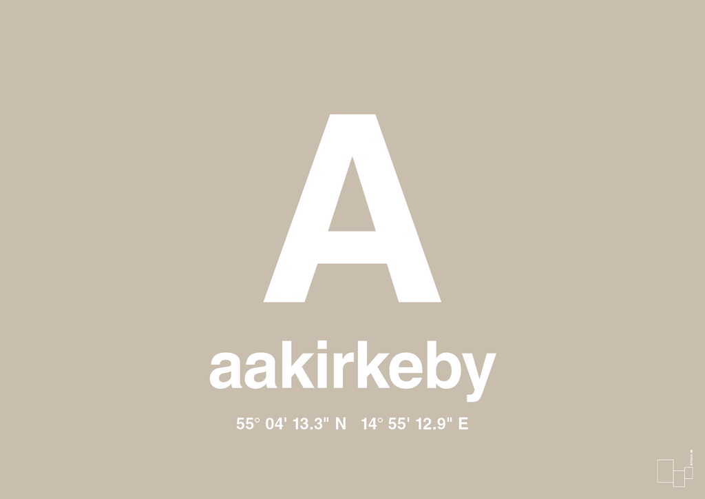 plakat: byplakat aakirkeby med koordinater - creamy mushroom-Byer-A1two3