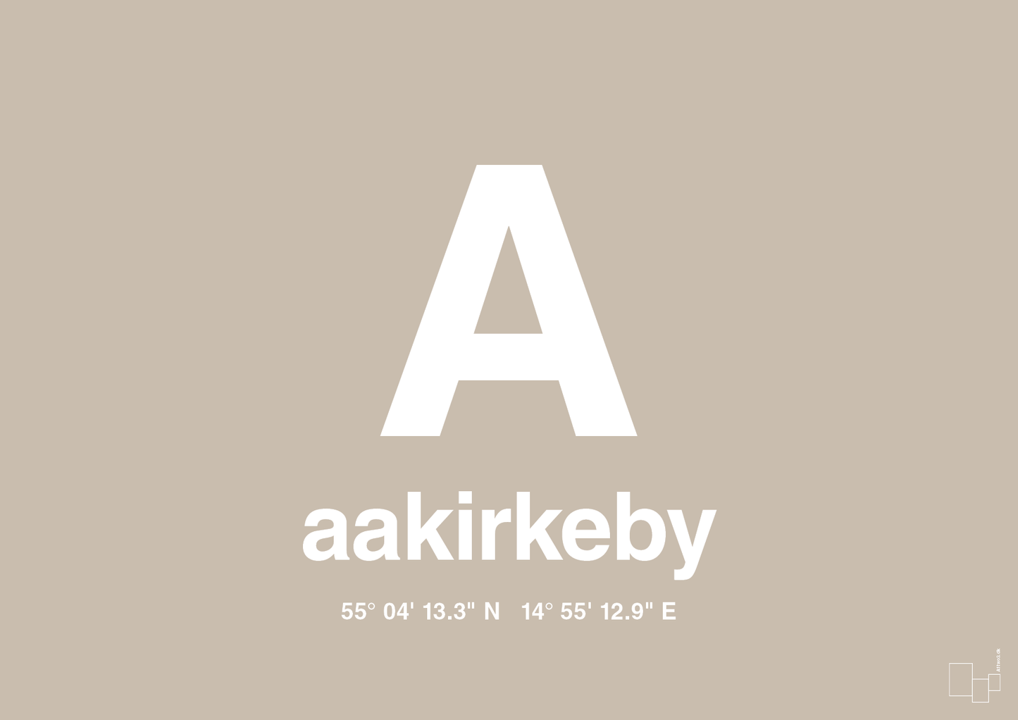 plakat: byplakat aakirkeby med koordinater - creamy mushroom-Byer-A1two3