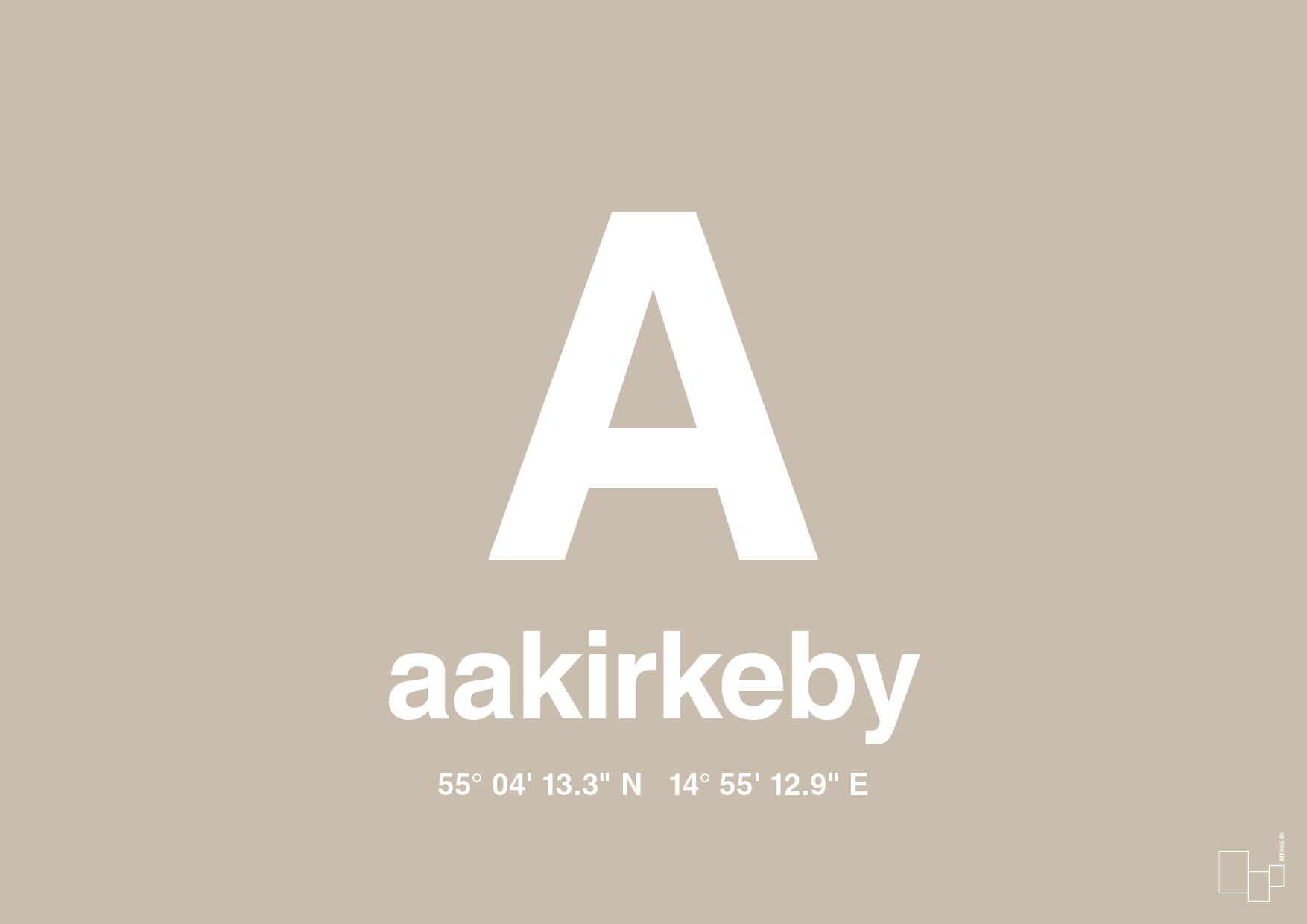 plakat: byplakat aakirkeby med koordinater - creamy mushroom-Byer-A1two3