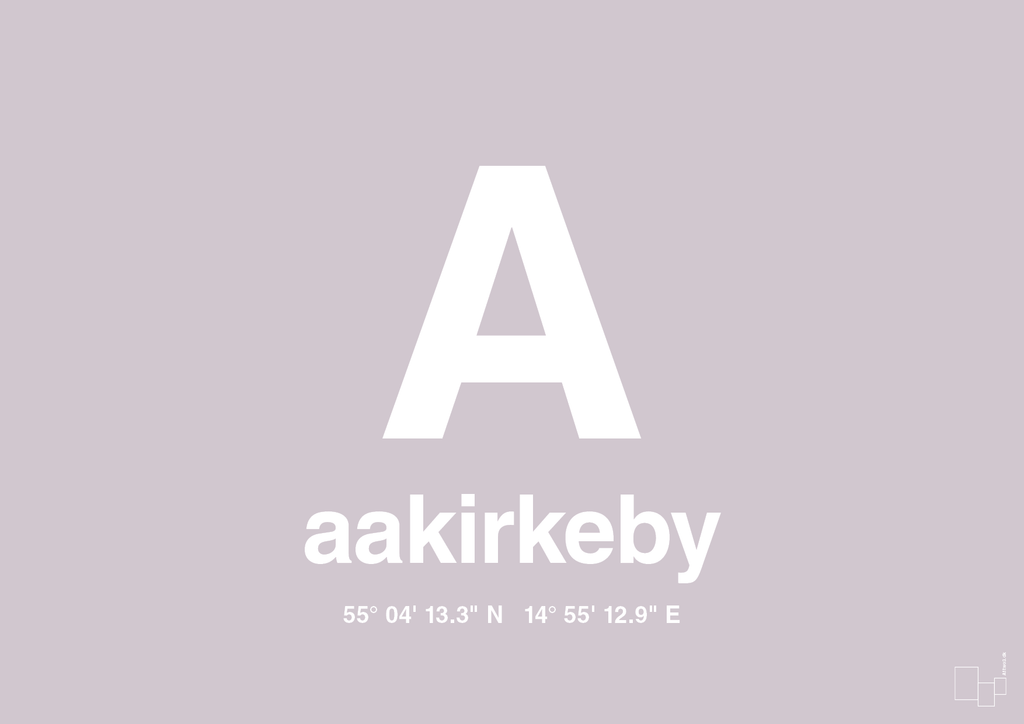 plakat: byplakat aakirkeby med koordinater - dusty lilac-Byer-A1two3
