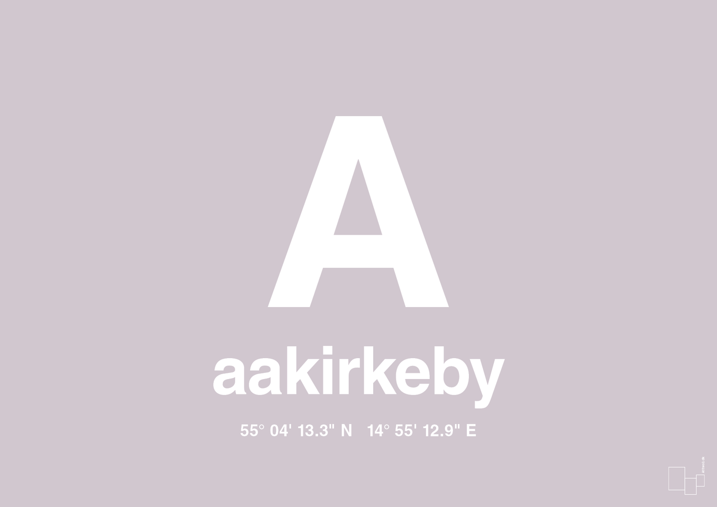 plakat: byplakat aakirkeby med koordinater - dusty lilac-Byer-A1two3