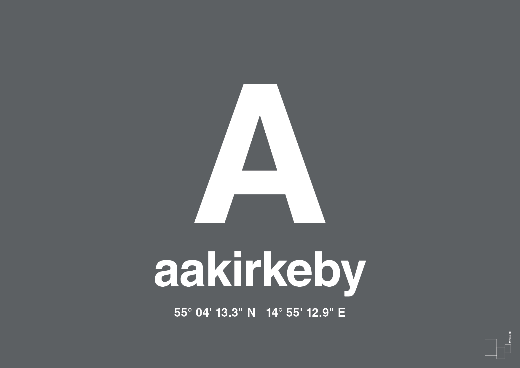 plakat: byplakat aakirkeby med koordinater - graphic charcoal-Byer-A1two3