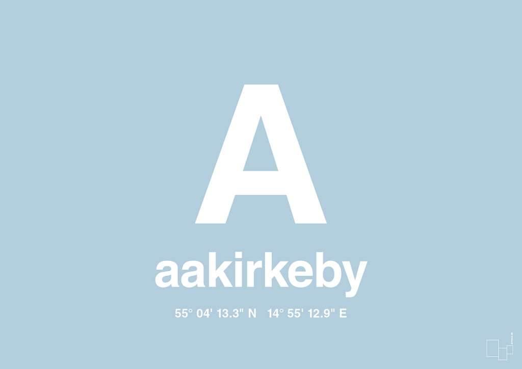 plakat: byplakat aakirkeby med koordinater - heavenly blue-Byer-A1two3