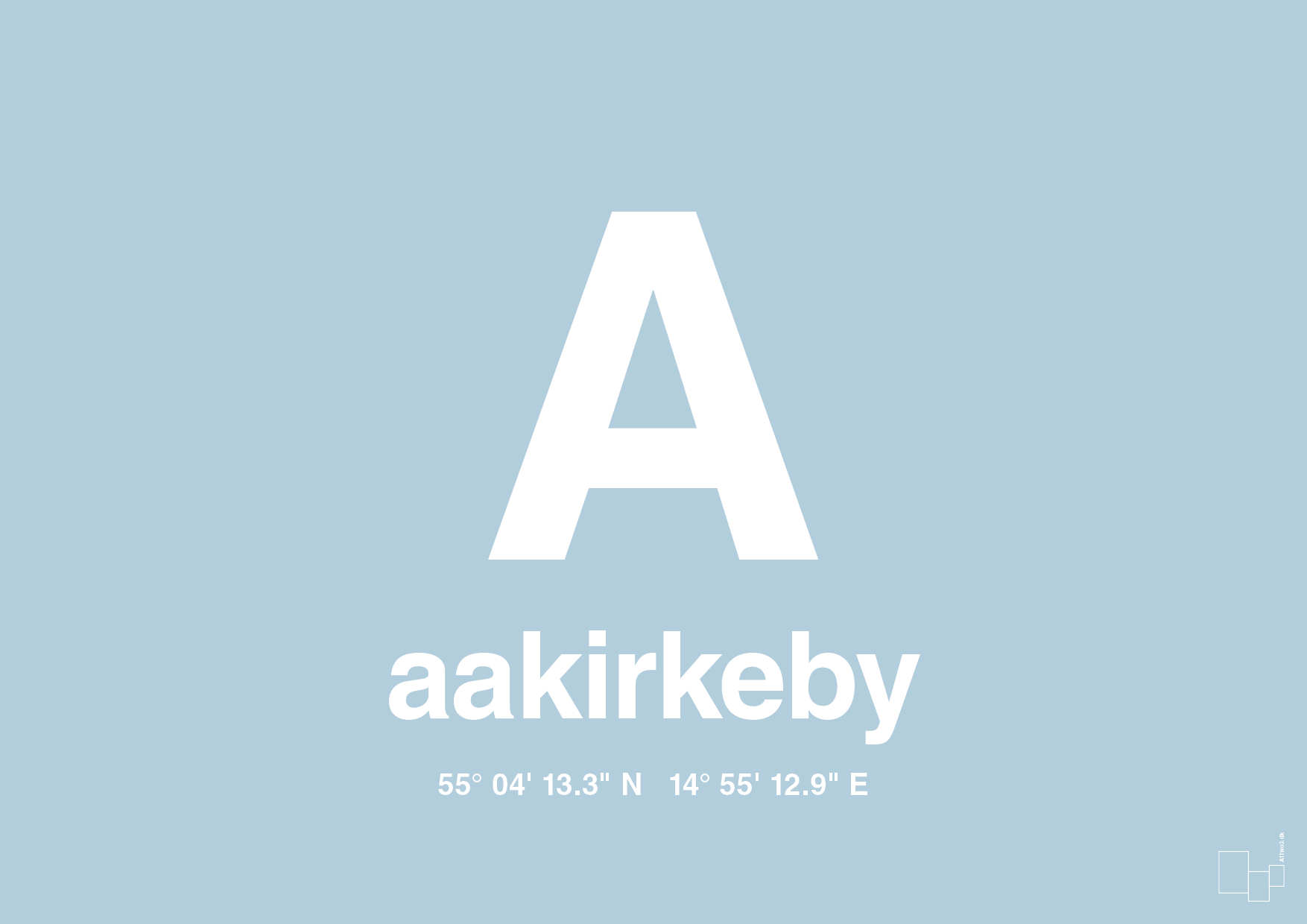 plakat: byplakat aakirkeby med koordinater - heavenly blue-Byer-A1two3