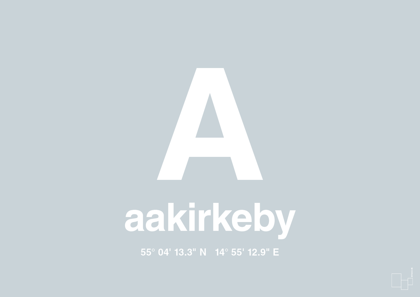 plakat: byplakat aakirkeby med koordinater - light drizzle-Byer-A1two3