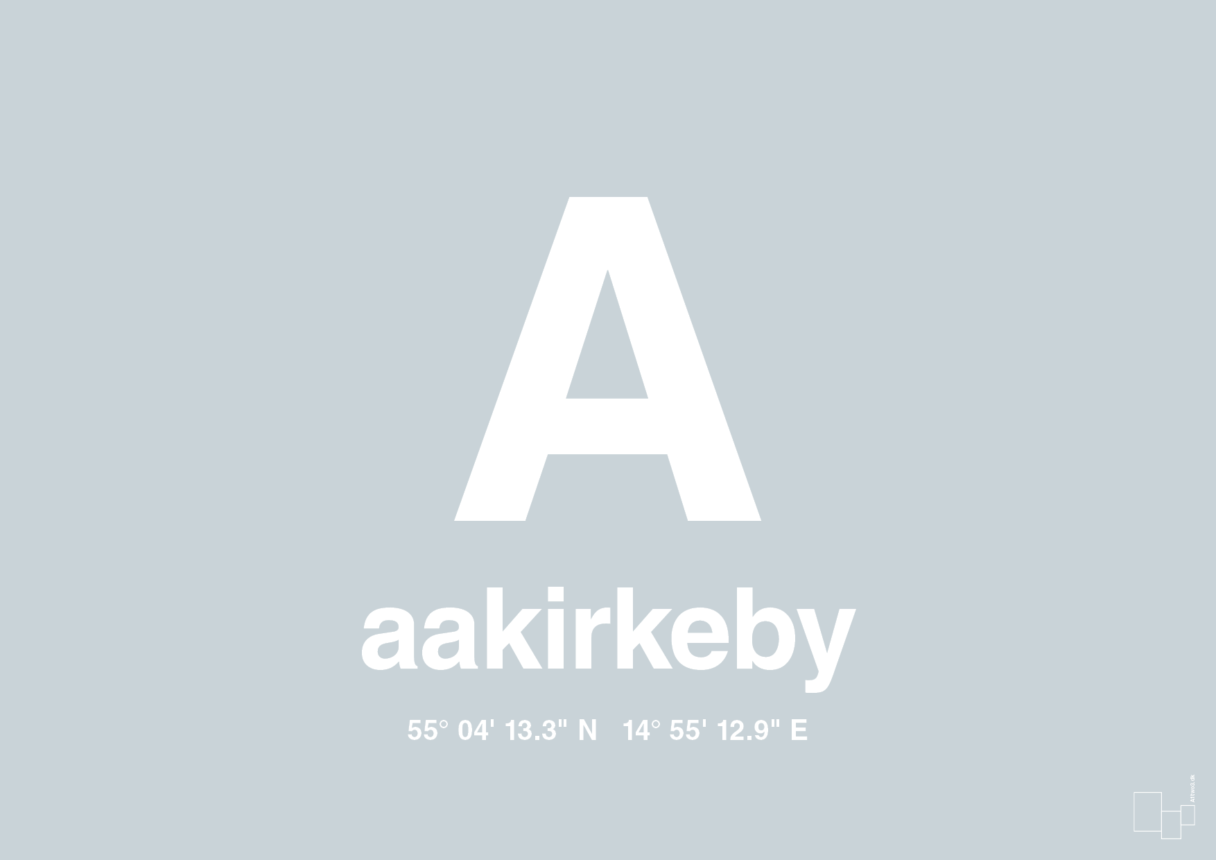 plakat: byplakat aakirkeby med koordinater - light drizzle-Byer-A1two3