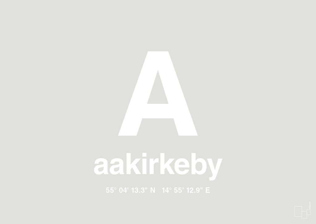 plakat: byplakat aakirkeby med koordinater - painters white-Byer-A1two3