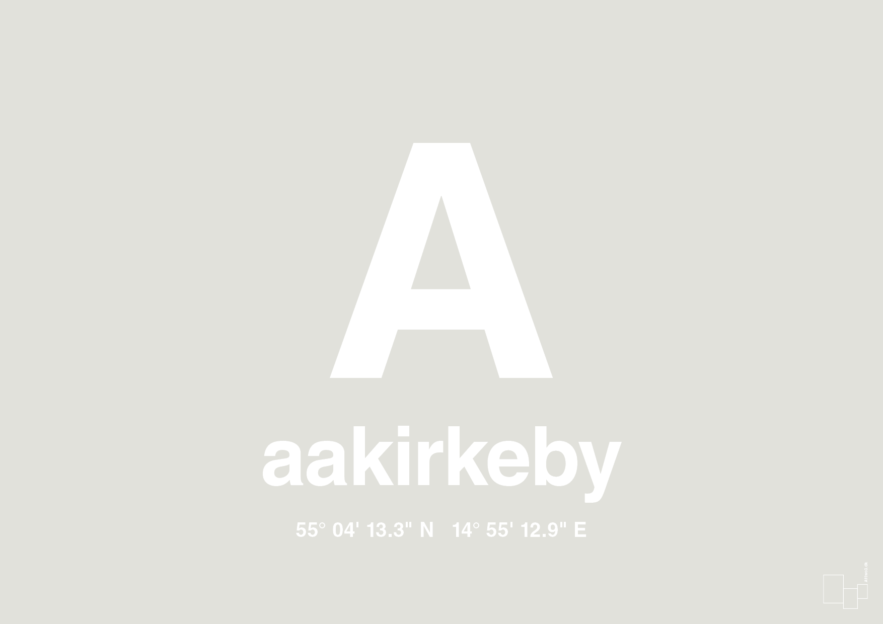 plakat: byplakat aakirkeby med koordinater - painters white-Byer-A1two3