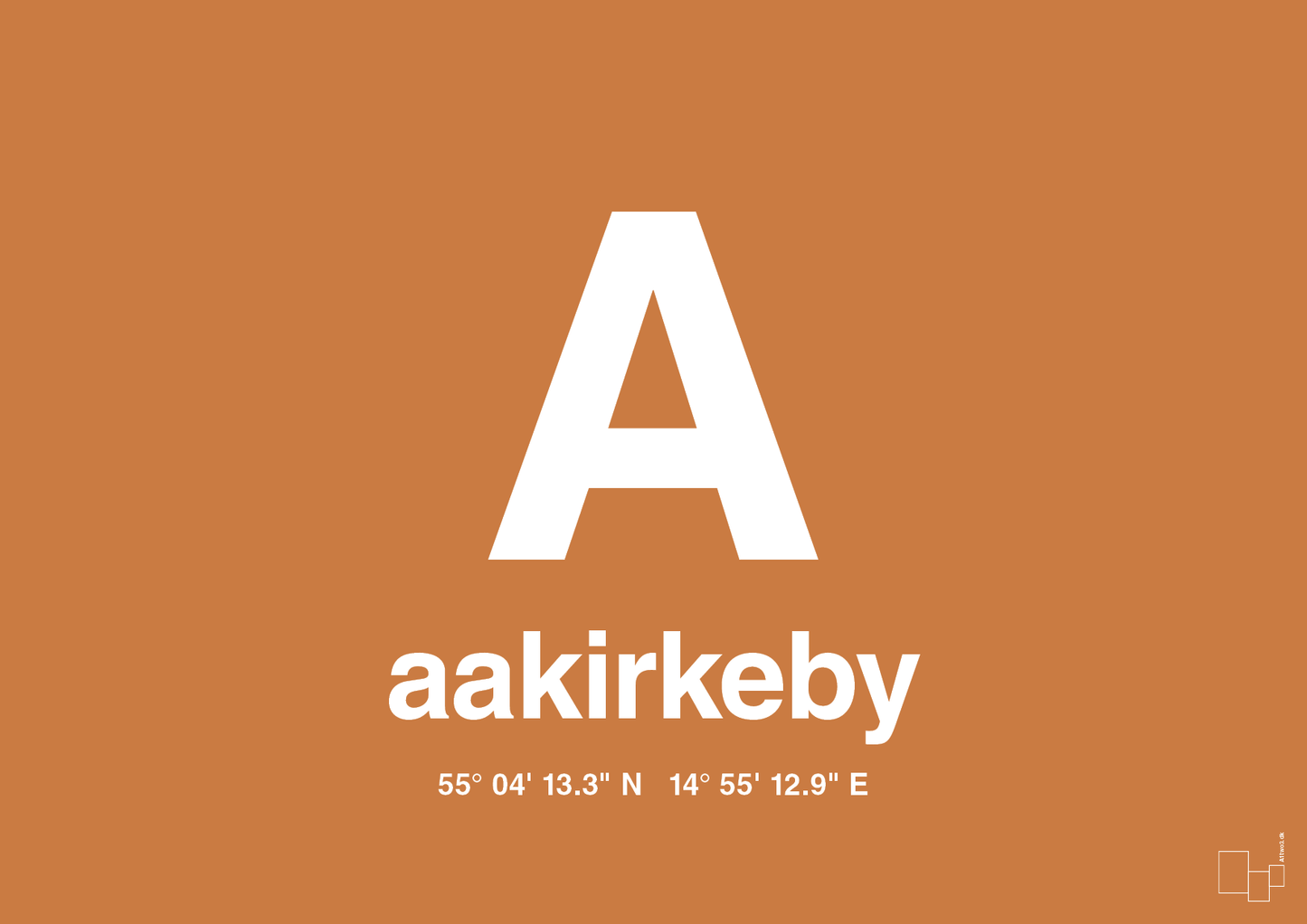 plakat: byplakat aakirkeby med koordinater - rumba orange-Byer-A1two3