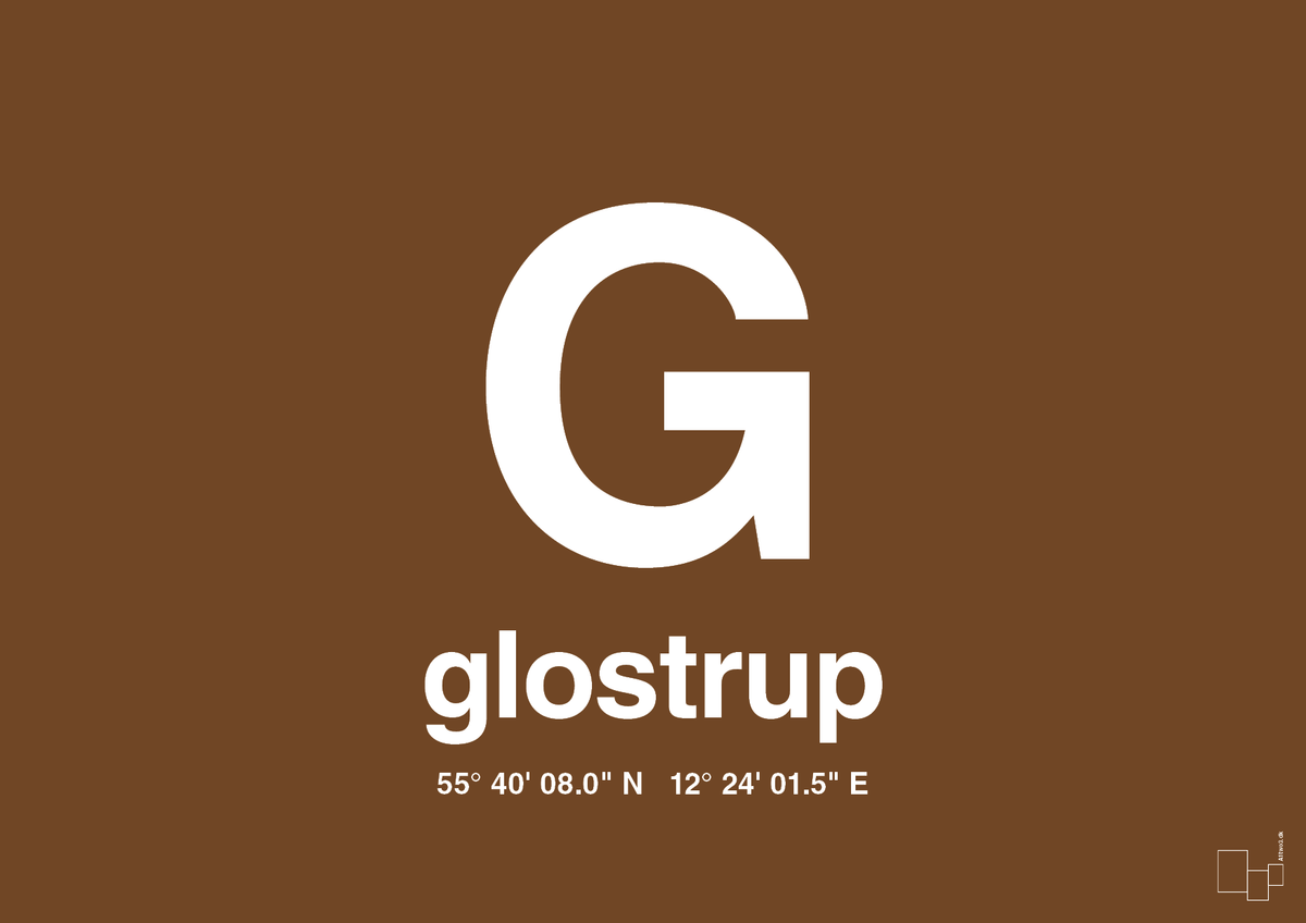 plakat: byplakat glostrup med koordinater - dark brown-Byer-A1two3