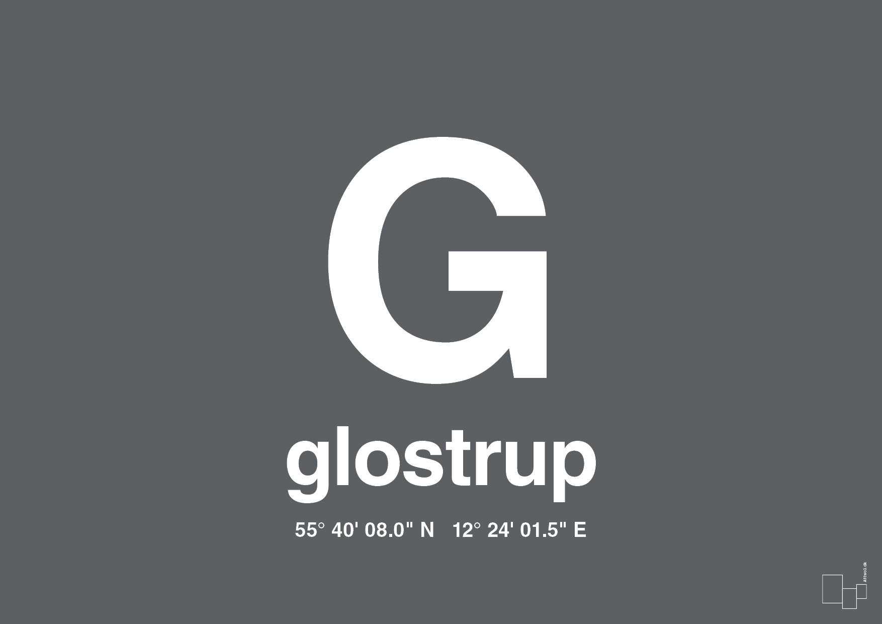 plakat: byplakat glostrup med koordinater - graphic charcoal-Byer-A1two3