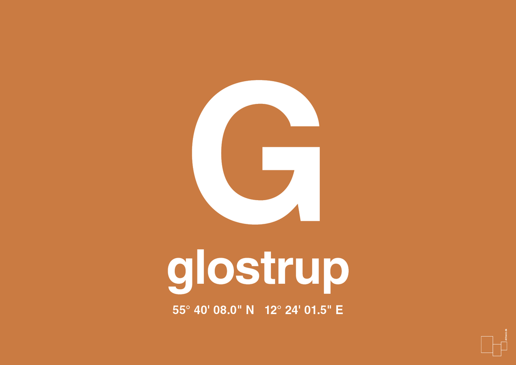 plakat: byplakat glostrup med koordinater - rumba orange-Byer-A1two3