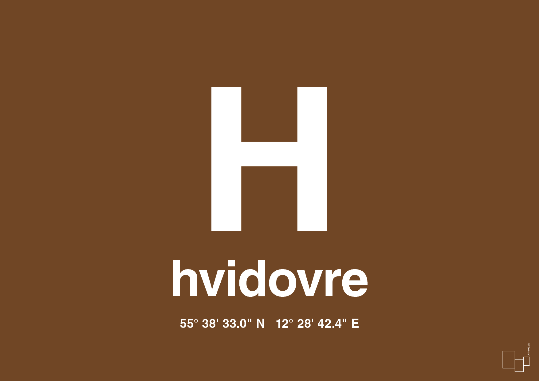 plakat: byplakat hvidovre med koordinater - dark brown-Byer-A1two3