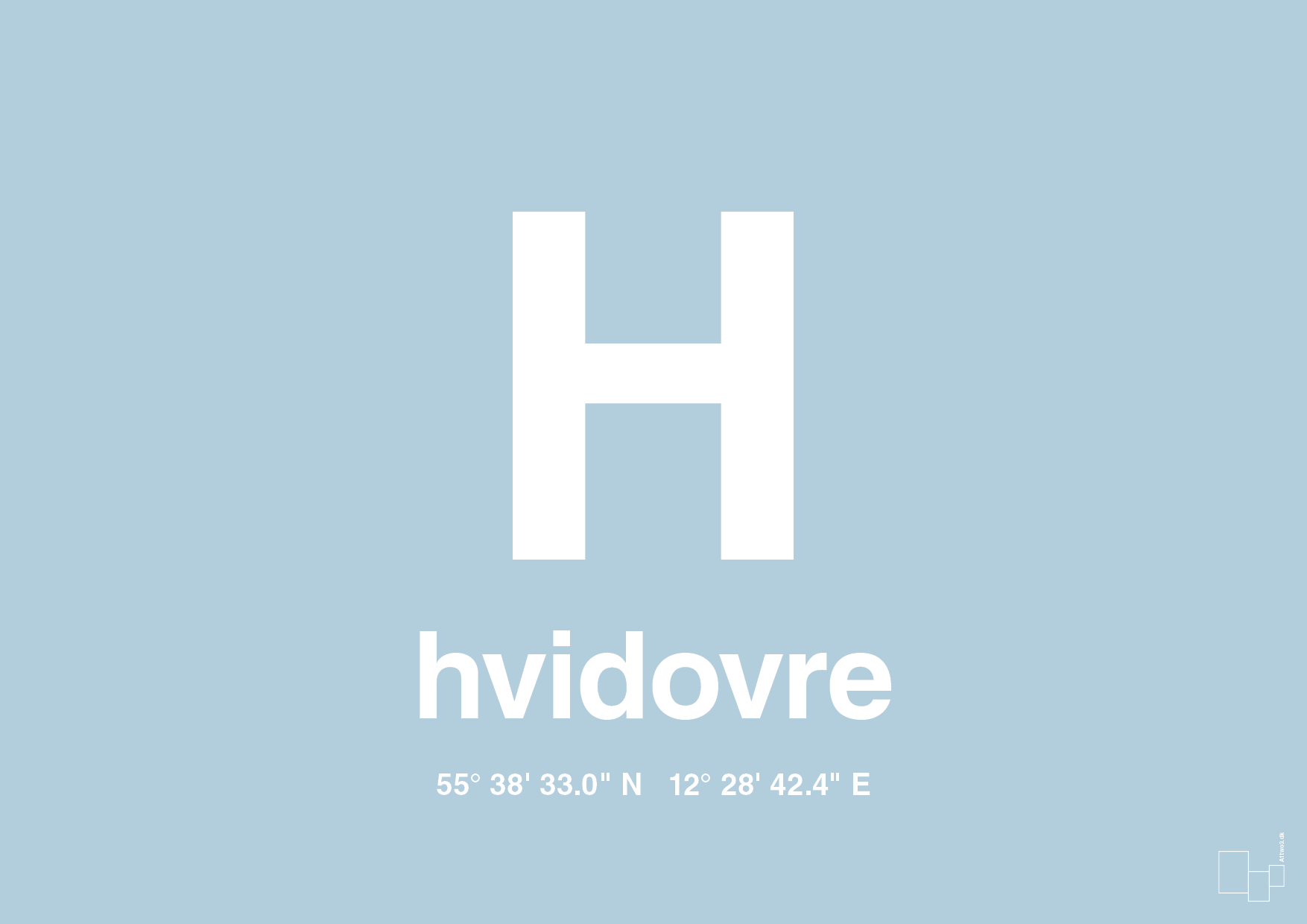 plakat: byplakat hvidovre med koordinater - heavenly blue-Byer-A1two3