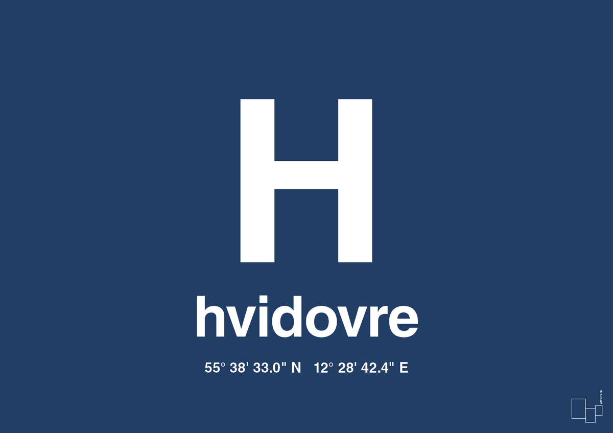 plakat: byplakat hvidovre med koordinater - lapis blue-Byer-A1two3