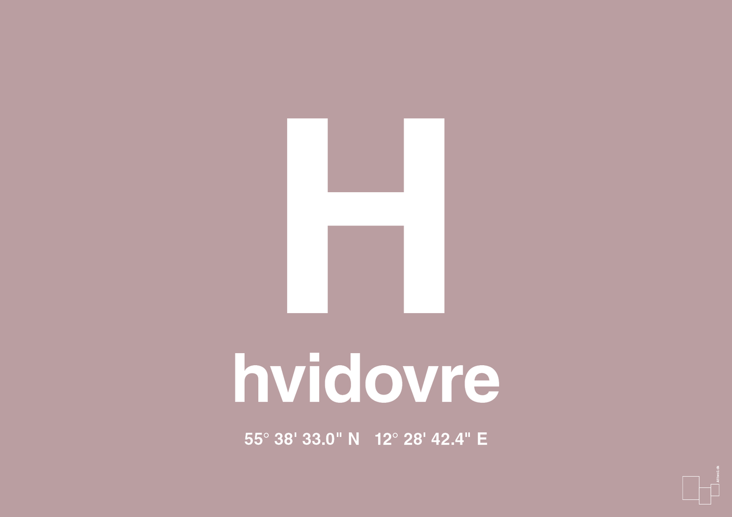 plakat: byplakat hvidovre med koordinater - light rose-Byer-A1two3