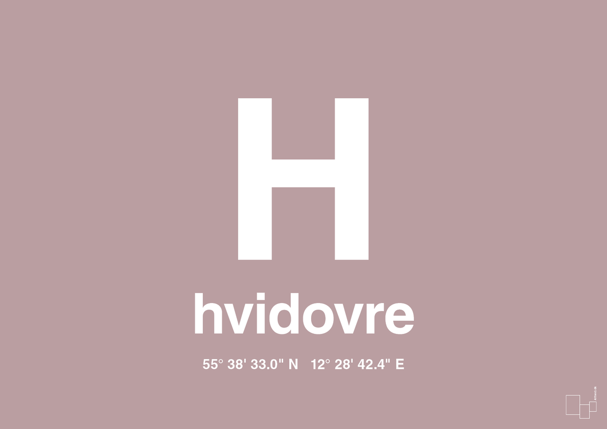 plakat: byplakat hvidovre med koordinater - light rose-Byer-A1two3