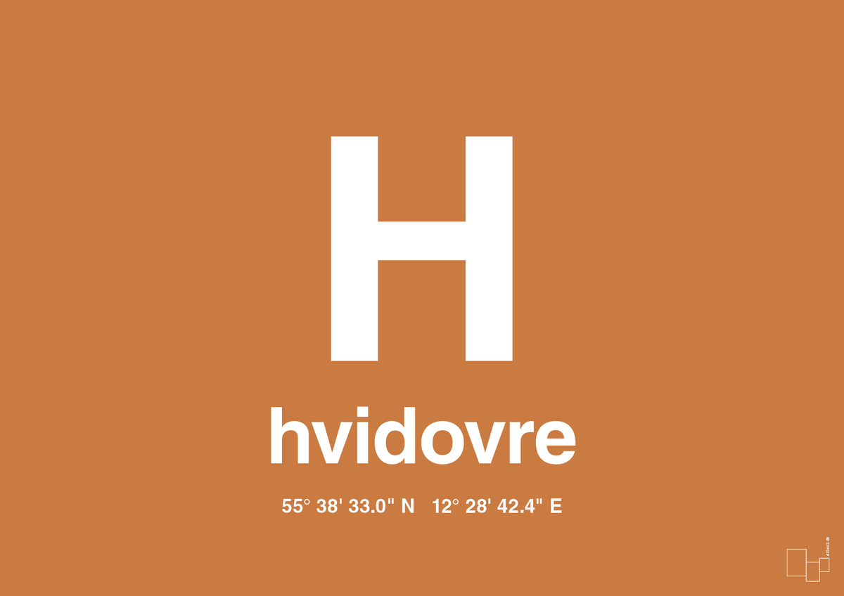 plakat: byplakat hvidovre med koordinater - rumba orange-Byer-A1two3