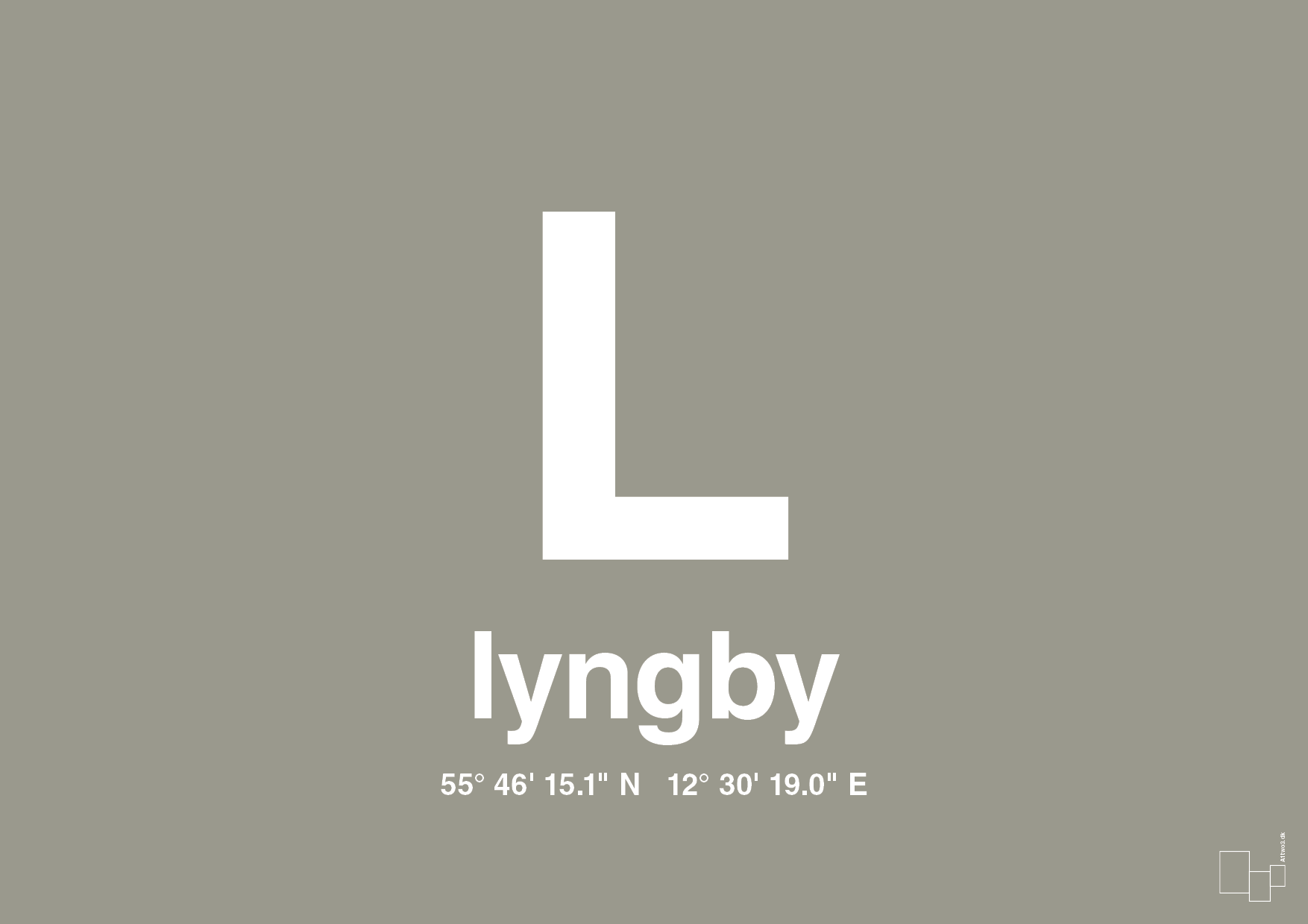 plakat: byplakat lyngby med koordinater - battleship gray-Byer-A1two3