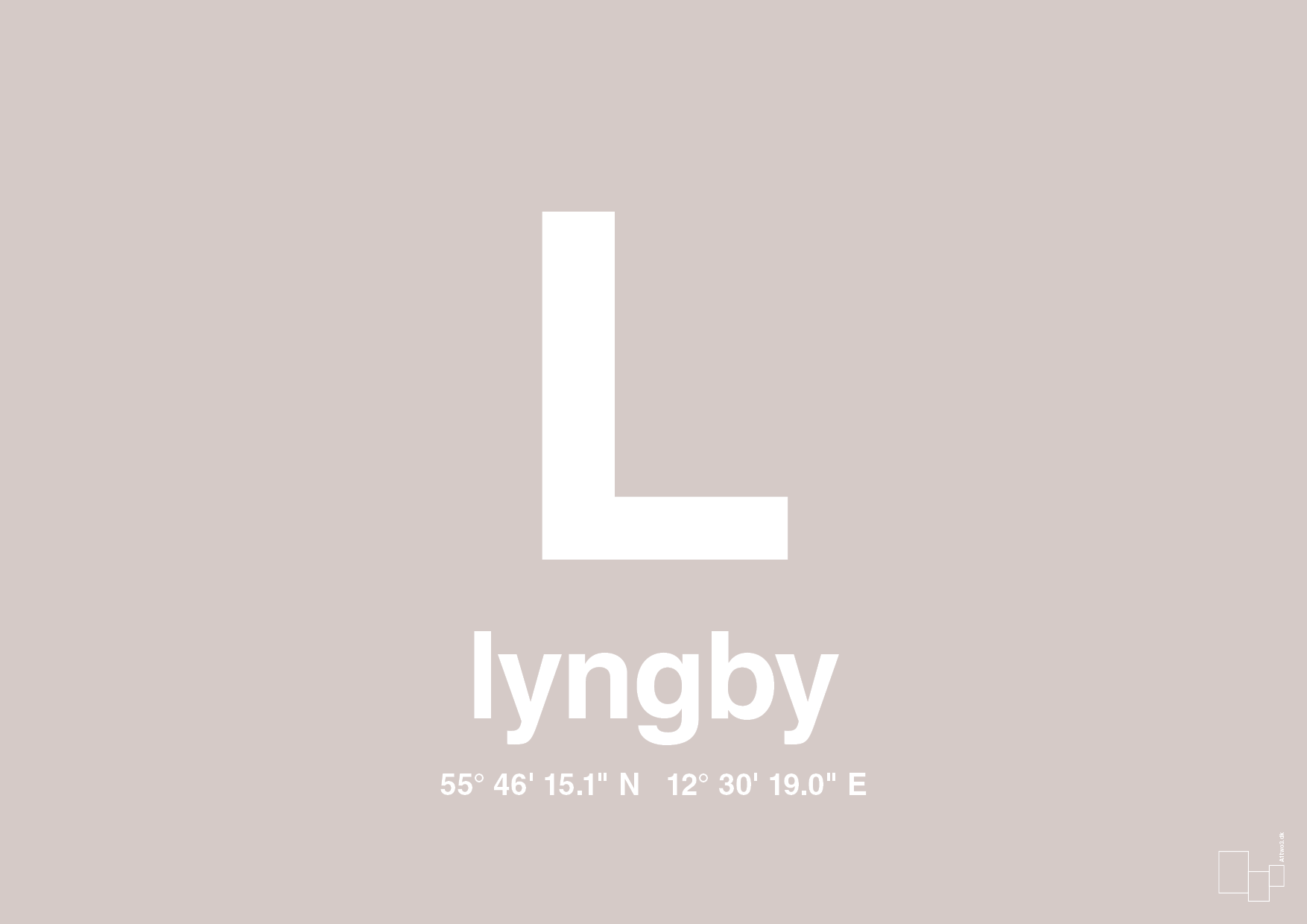plakat: byplakat lyngby med koordinater - broken beige-Byer-A1two3
