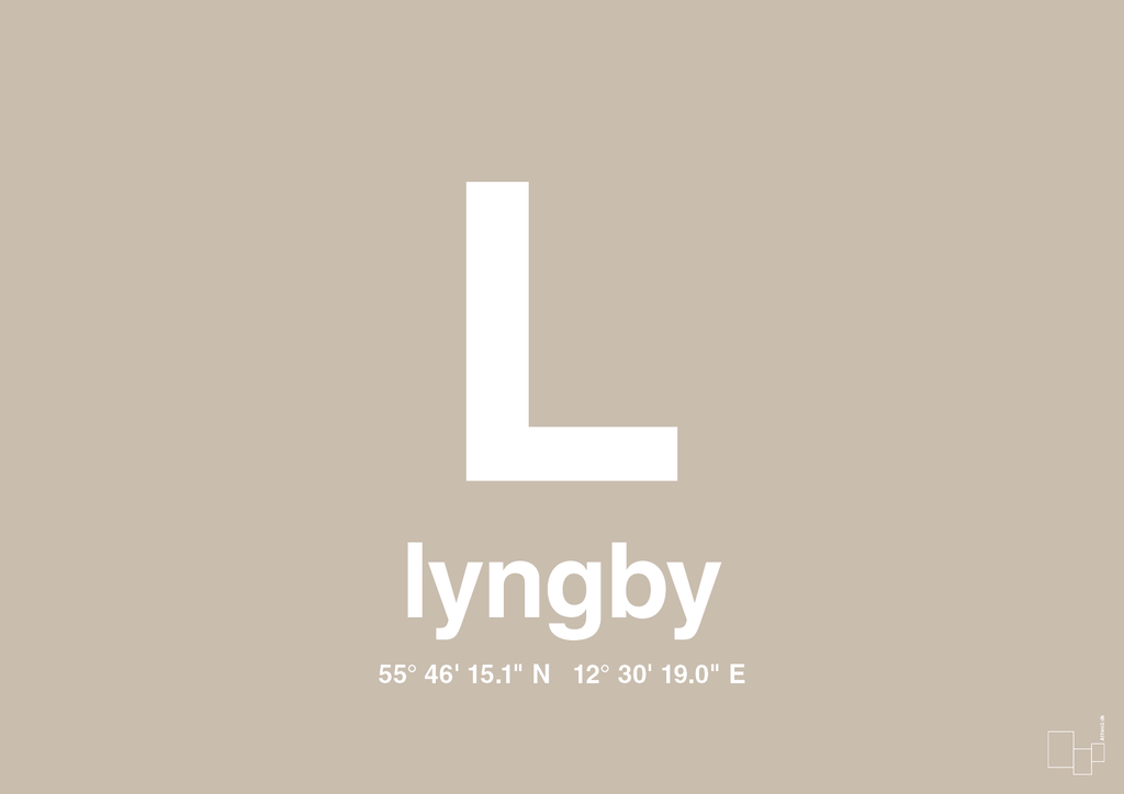 plakat: byplakat lyngby med koordinater - creamy mushroom-Byer-A1two3