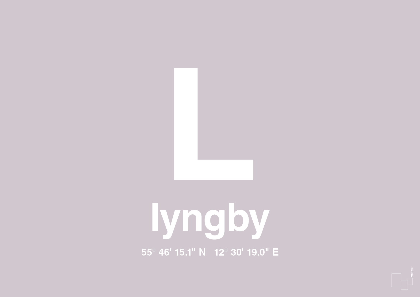 plakat: byplakat lyngby med koordinater - dusty lilac-Byer-A1two3