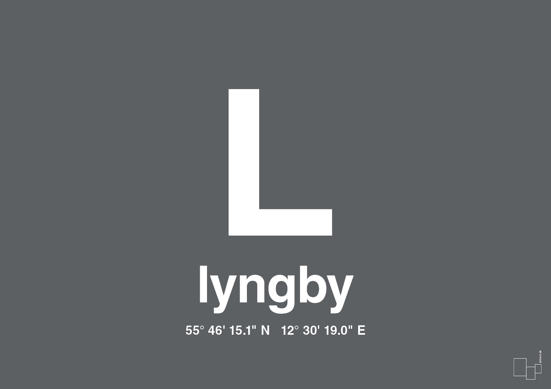 plakat: byplakat lyngby med koordinater - graphic charcoal-Byer-A1two3