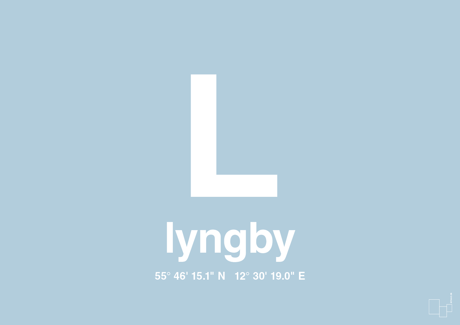 plakat: byplakat lyngby med koordinater - heavenly blue-Byer-A1two3