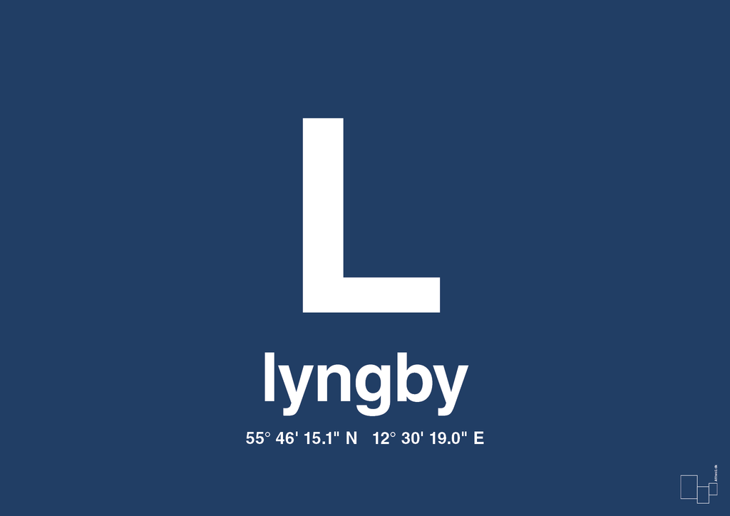 plakat: byplakat lyngby med koordinater - lapis blue-Byer-A1two3