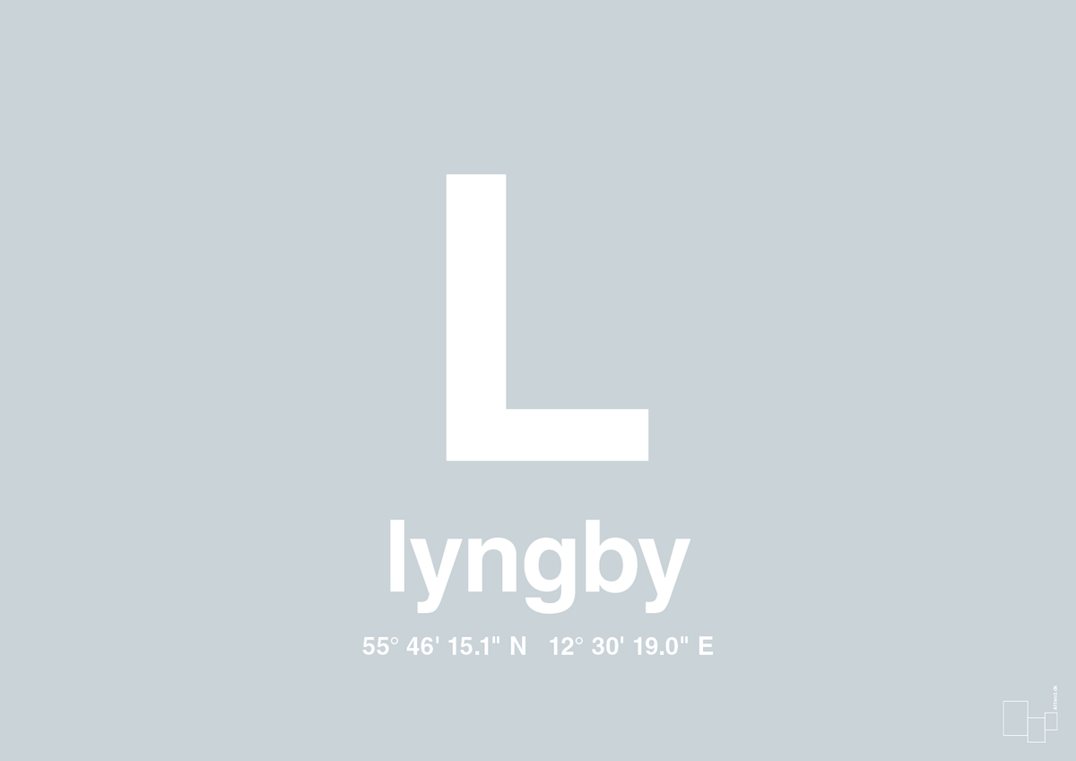 plakat: byplakat lyngby med koordinater - light drizzle-Byer-A1two3