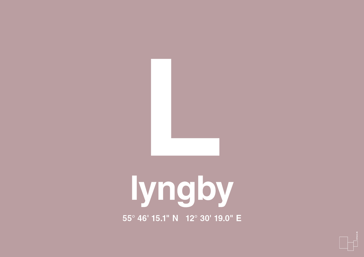 plakat: byplakat lyngby med koordinater - light rose-Byer-A1two3