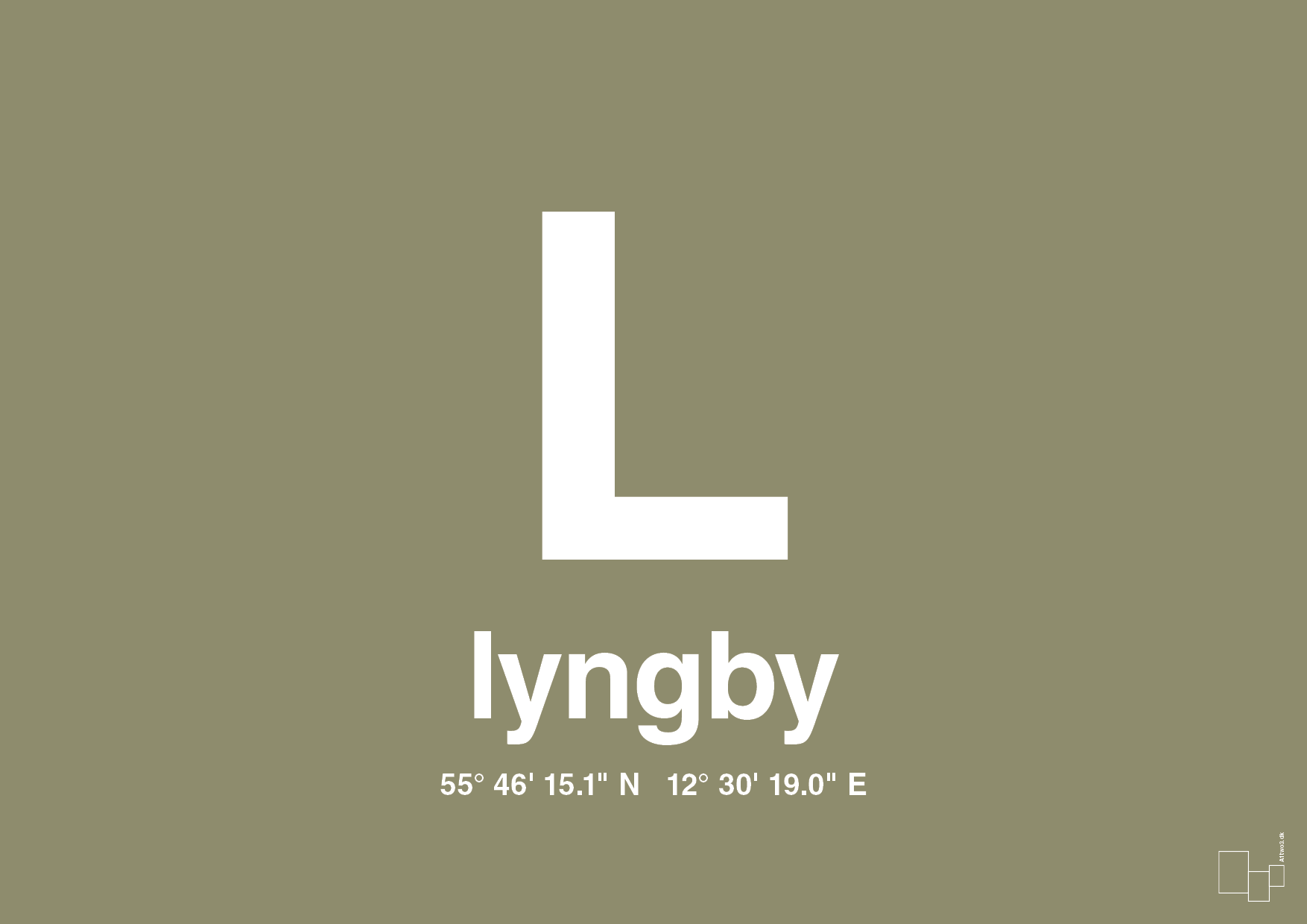 plakat: byplakat lyngby med koordinater - misty forrest-Byer-A1two3