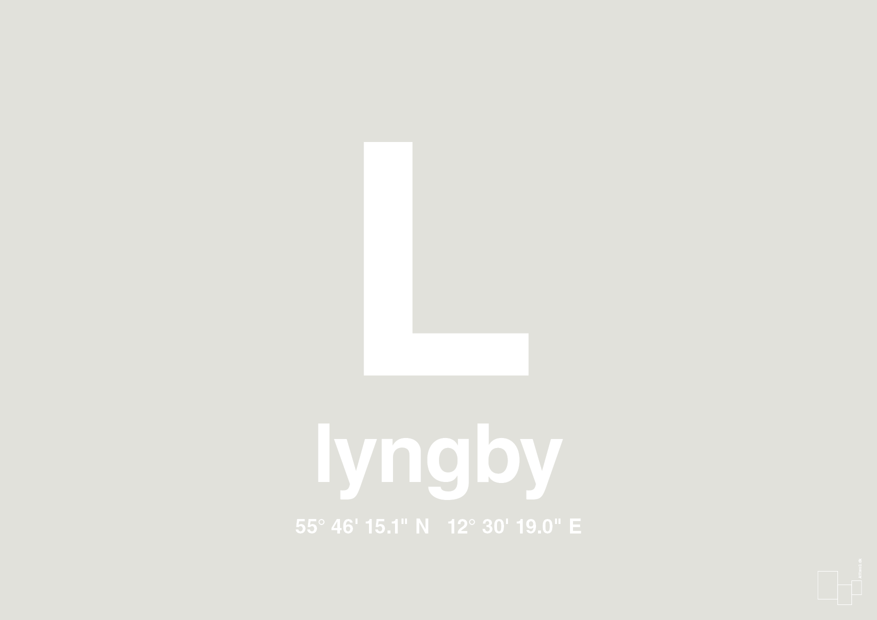 plakat: byplakat lyngby med koordinater - painters white-Byer-A1two3