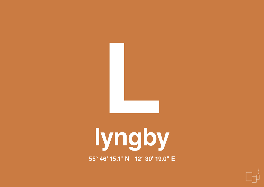 plakat: byplakat lyngby med koordinater - rumba orange-Byer-A1two3