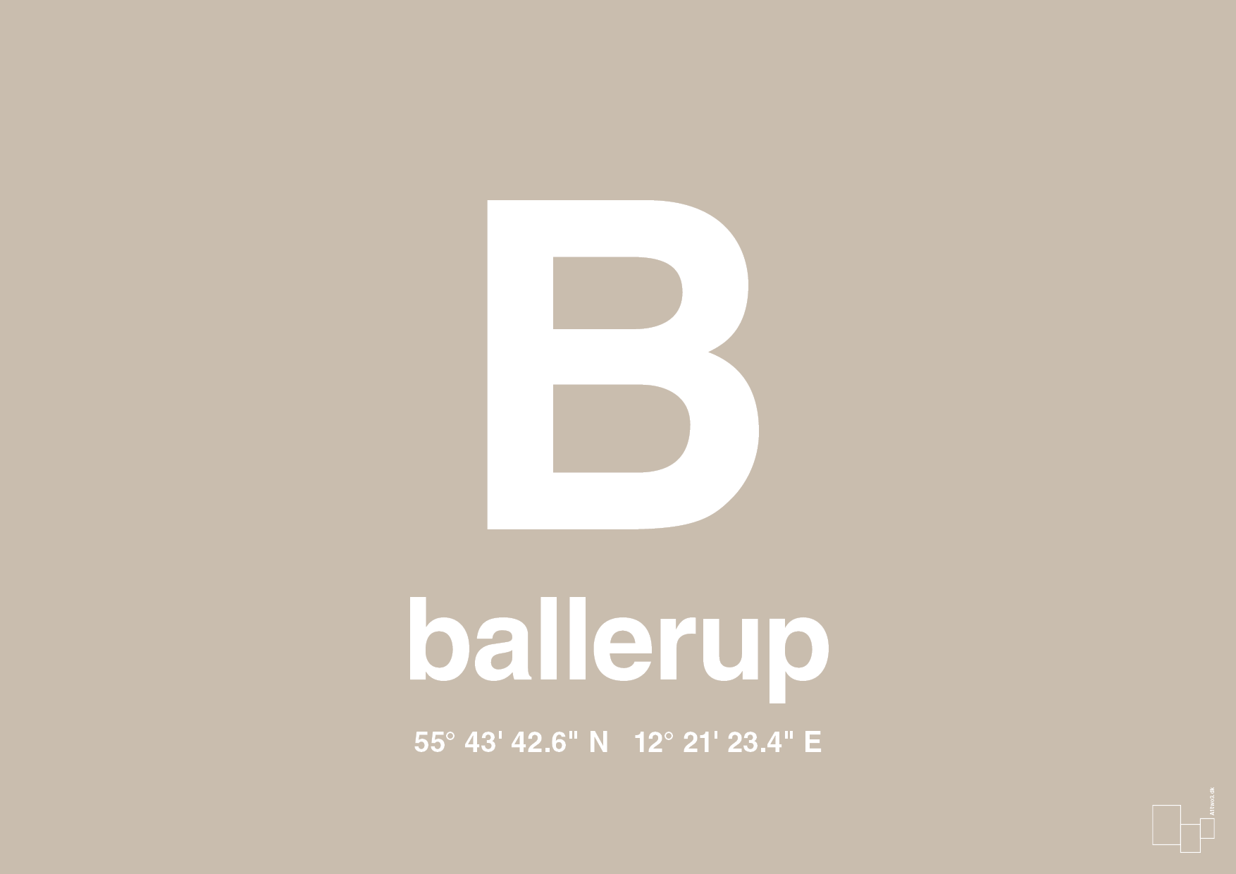 plakat: byplakat ballerup med koordinater - creamy mushroom-Byer-A1two3