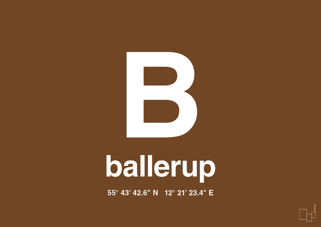 plakat: byplakat ballerup med koordinater - dark brown-Byer-A1two3