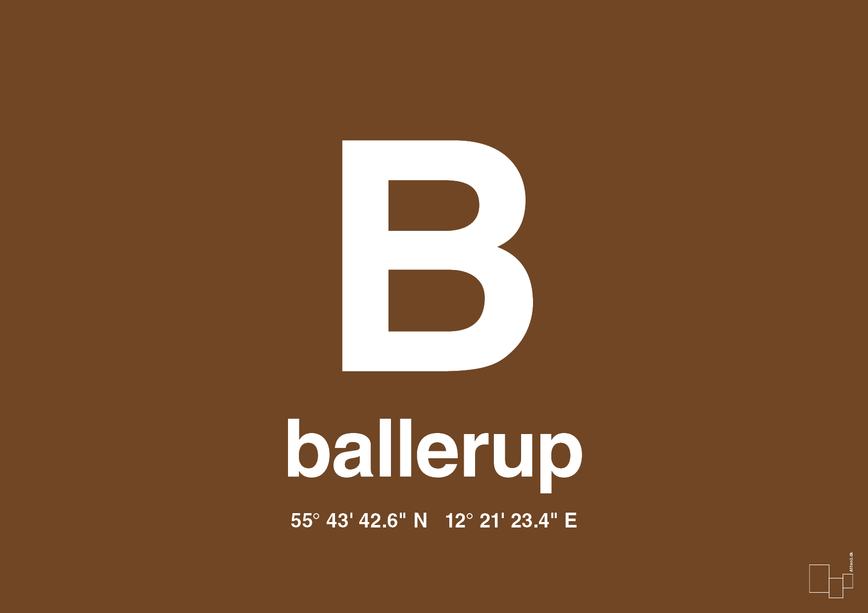plakat: byplakat ballerup med koordinater - dark brown-Byer-A1two3
