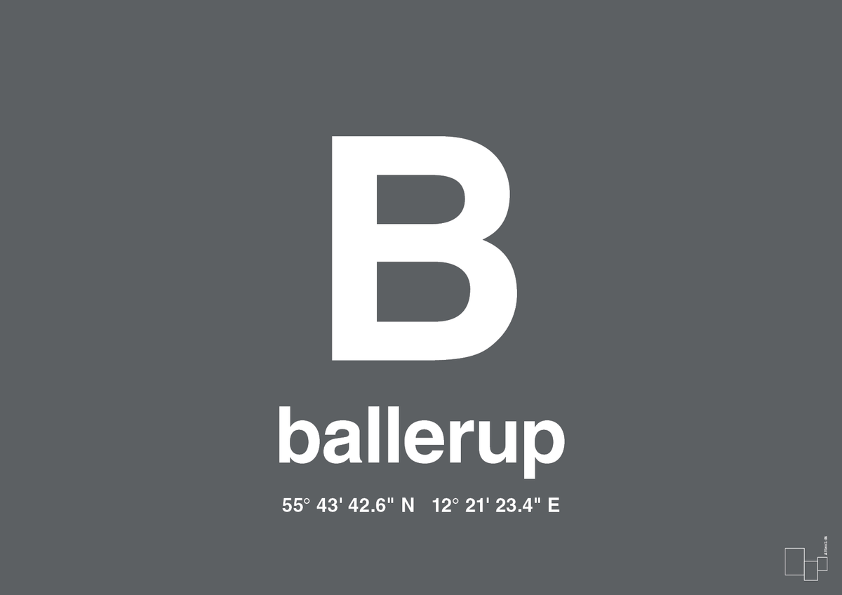 plakat: byplakat ballerup med koordinater - graphic charcoal-Byer-A1two3