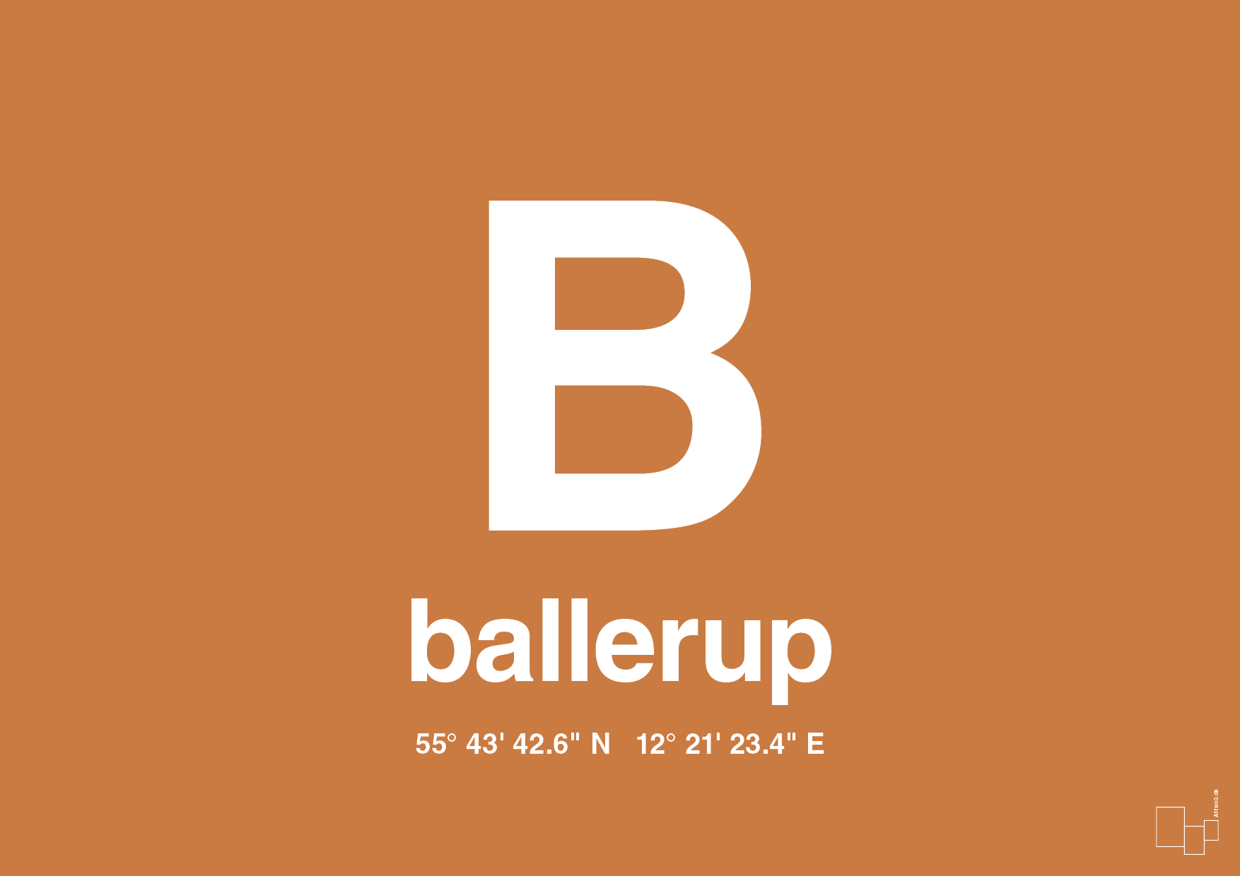 plakat: byplakat ballerup med koordinater - rumba orange-Byer-A1two3