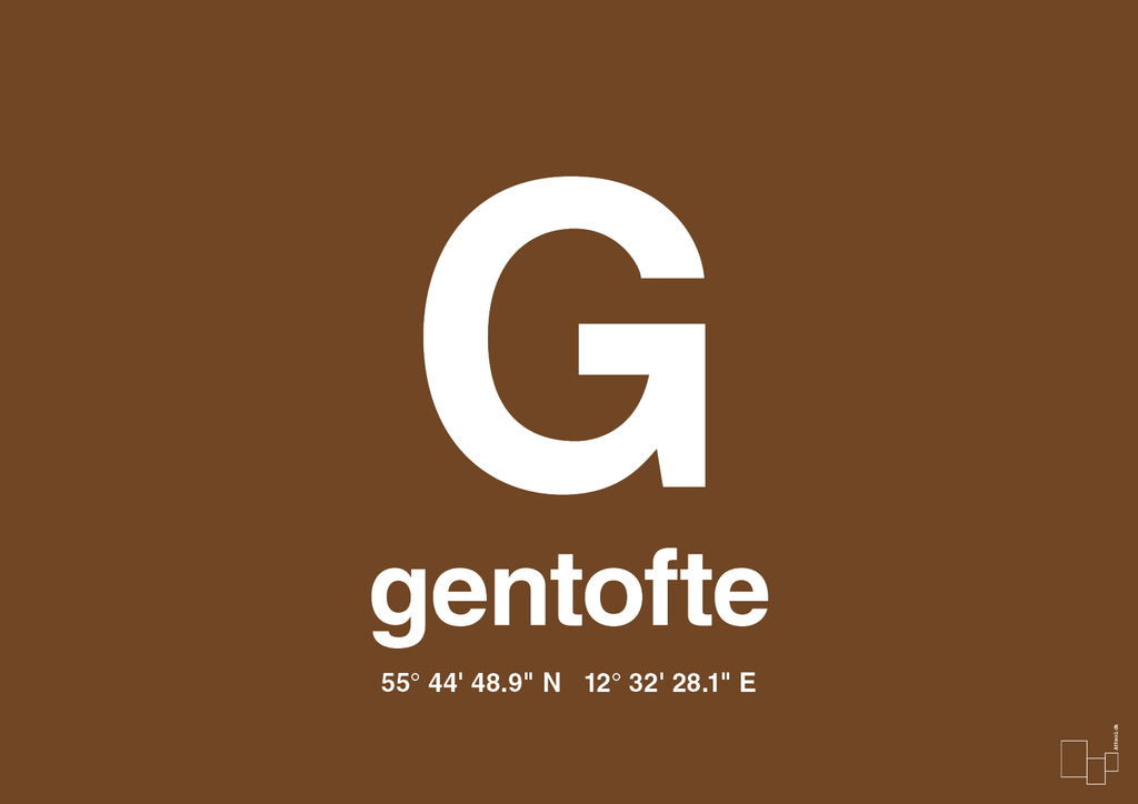 plakat: byplakat gentofte med koordinater - dark brown-Byer-A1two3